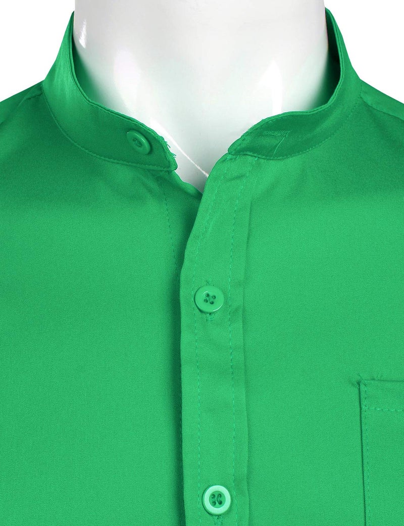 ZEROYAA Men's Banded Collar Slim Fit Long Sleeve Casual Button Down Dress Shirts with Pocket ZLCL09 Shamrock Green Large - Image 3